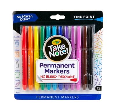 Picture of Permanent Markers Fine Point "Write on Almost Anything" 12 Colors