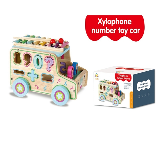 Picture of Xylophone Wooden Car With Number Shape Letter Multifunctional